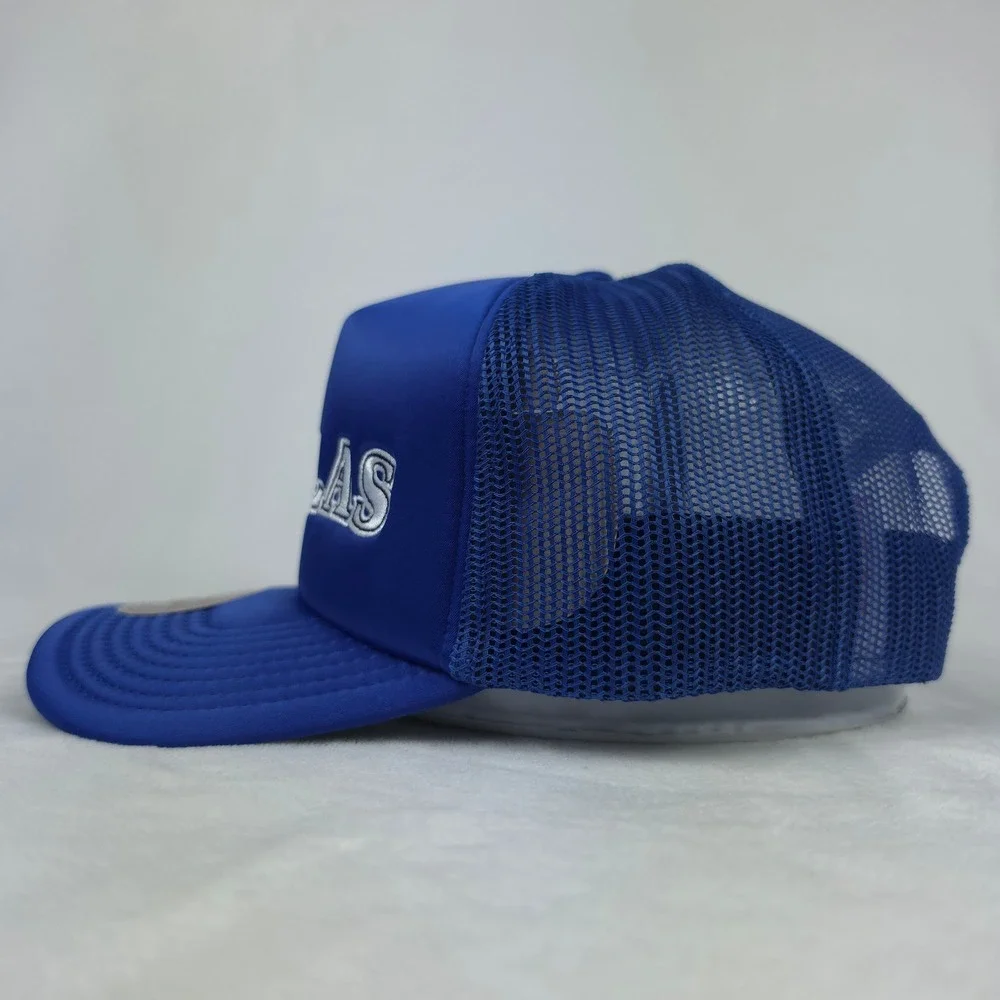 Dallas Mavs Mitchell & Ness NBA Trucker Hat Cap Embroidery Logo Blue Satin NWT